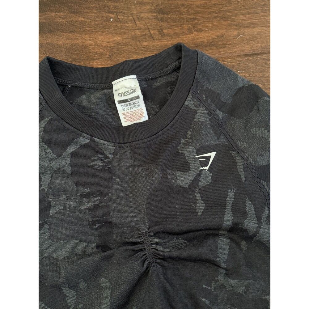 Gymshark Black Camo Seamless Long Sleeve Crop Top S + Biker Shorts XS Set - Picture 2 of 2
